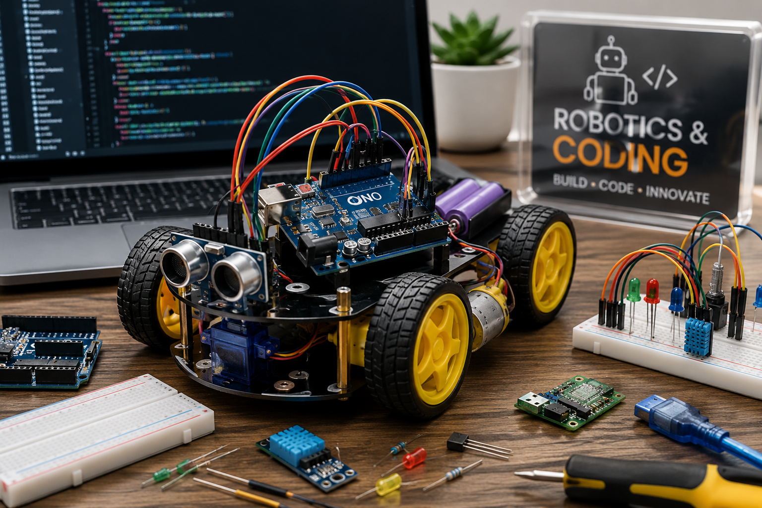 Robotics and coding project with electronic components